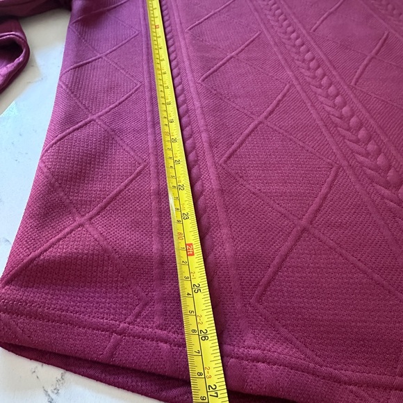 Regular Fit Patched Detail Textured Knit Long Sleeve Round Burgundy Neck Top L - Picture 10 of 14